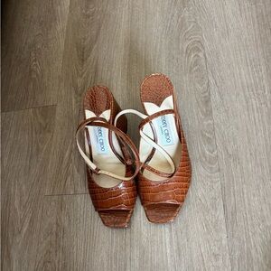 Jimmy Choo Tan Croc-Embossed Heels